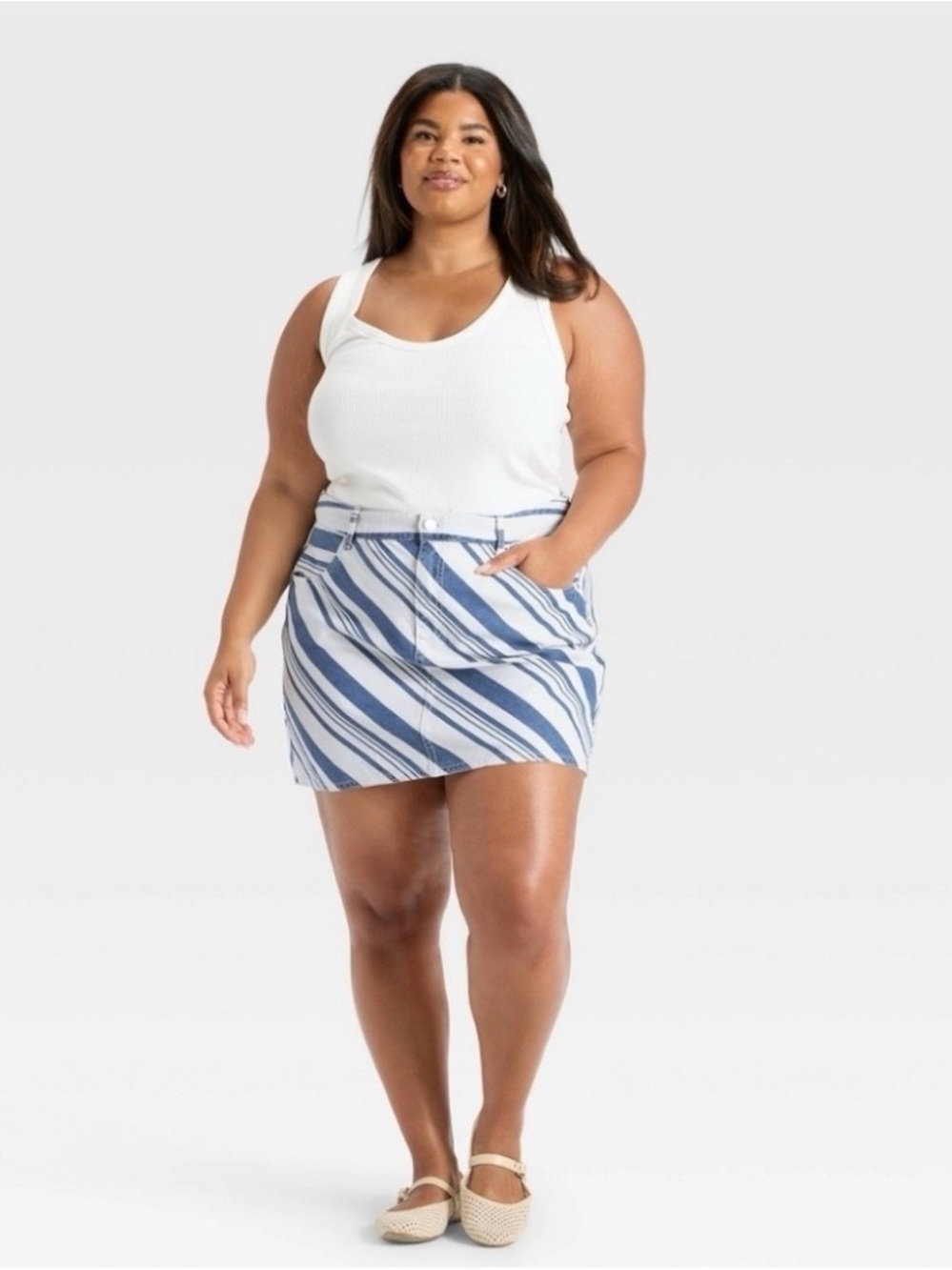 Universal Thread Blue & White Striped Mini Skirt